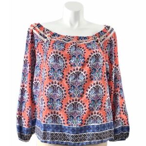 Red Camel Curvy Cropped Moroccan Print Top